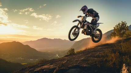 Motorcycle racer. Off-Road Race bike in action in mountains