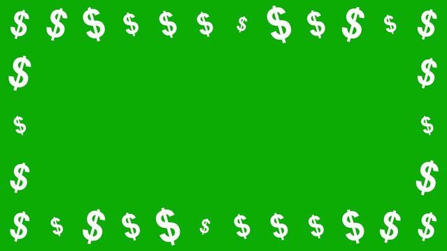 Dollar symbols decorative frame on green screen background