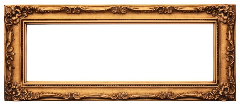 Antique Golden Brown Classic Vintage Wooden Rectangle mockup canvas frame isolated on white background. Blank diverse subject moulding baguette. Design element. Use for paint, mirror
