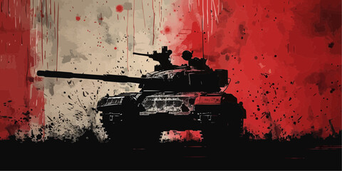 Outlined vectorized silhouettes of armored tanks, depicting military vehicles for defense - obrazy, fototapety, plakaty