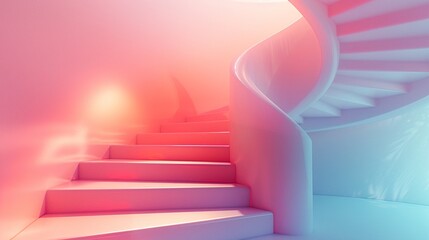 3D render of an abstract infinite staircase in pastel tones