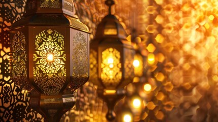 arabian lantern on islamic background - obrazy, fototapety, plakaty