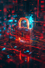 A padlock icon on a digital background regarding the cybersecurity