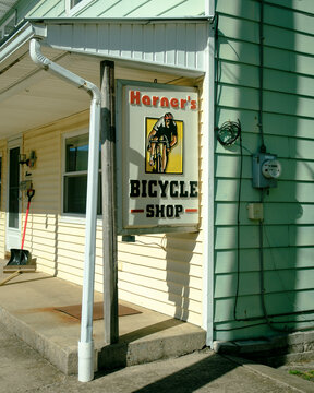 Vintage Harners Bicycle Shop sign in Tremont, Pennsylvania