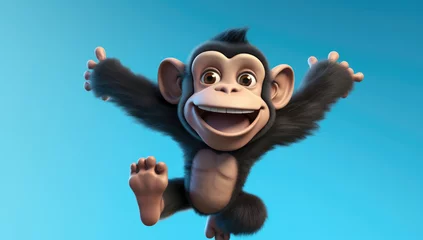 Fototapete Rund Exuberant animated monkey with a wide grin and outstretched arms, soaring in a clear blue sky. © Sascha