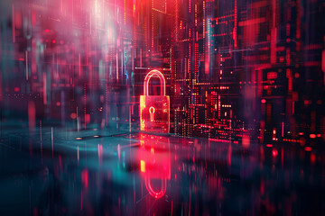A padlock icon on a digital background regarding the cybersecurity