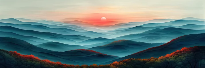 Foto op Plexiglas Drawing landscape mountain on sunset sky abstract background. Generative ai. © tonktiti
