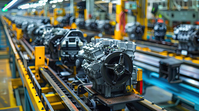 Automobile Engine Assembly Line in Factory