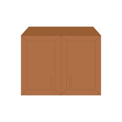 Wood kitchen cabinet icon. White backdrop. Simple. Vector texture. Single object. Flat art. Furniture. Interior, 