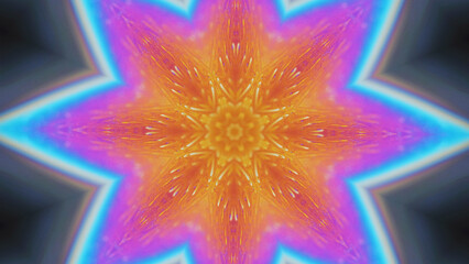 Lotus mandala. Ink kaleidoscope. Meditation energy. Defocused neon glowing paint water floral...