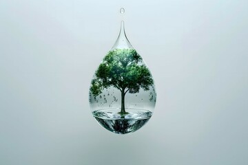 World water day. Water drop with tree inside, concept for water day