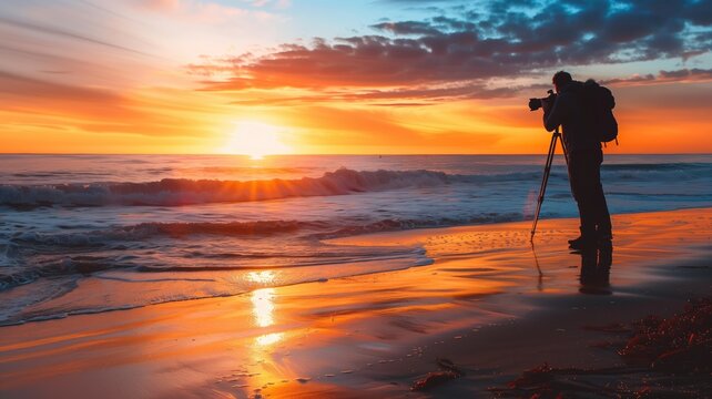 Photographer capturing sunset at the beach