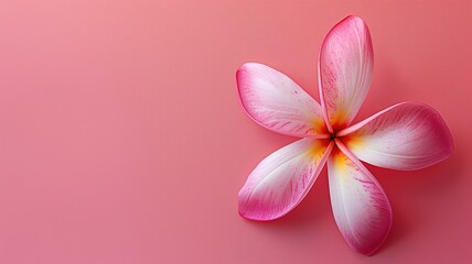 Naklejka premium A delicate pink and white plumeria flower isolated against a pastel pink background