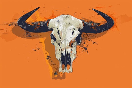 Buffalo Skull Flat Icon, Dead Animal Tribal Totem Symbol, Cow Head Bones Color Illustration