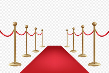 Red carpet and golden barriers. Barrier Rope Luxury Vip Concept. Vector illustration EPS10