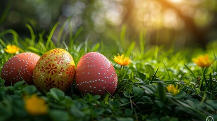 Fototapeta na wymiar Easter egg hunt in a lush garden, full of life and excitement