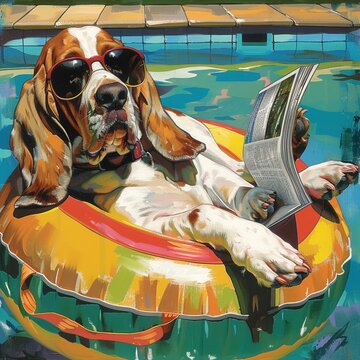 A relaxed basset hound wearing a pair of oversized sunglasses