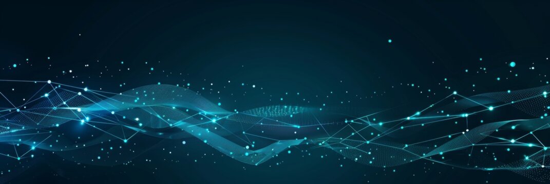Blue green cyber nano network, ai innovation, big data abstract background with line dot concept.