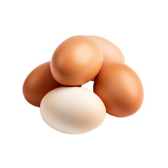 A set of five eggs isolated on transparent background, egg shell, clipping path, png