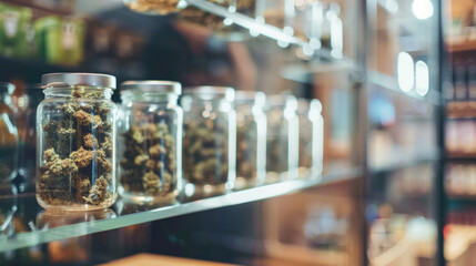 Glasses with marijuana buds in a coffee shop - obrazy, fototapety, plakaty