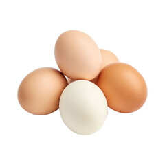 A set of five eggs isolated on transparent background, egg shell, clipping path, png