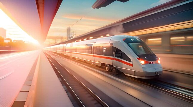 high speed modern commuter train, motion blur