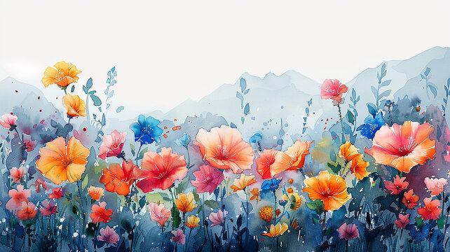 Watercolor abstract flowers