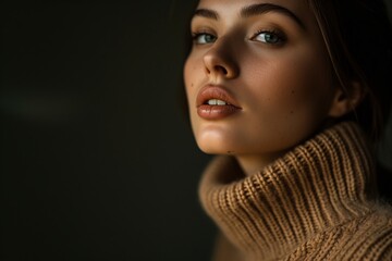 Contemporary Woman in Neutral-Toned Turtleneck