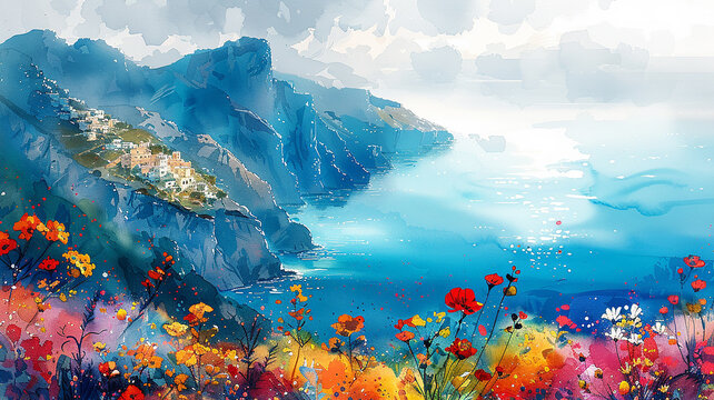 Watercolor Illustration of Capri Island