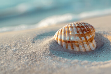 Fototapeta na wymiar Seashell on a sandy beach. Generative AI