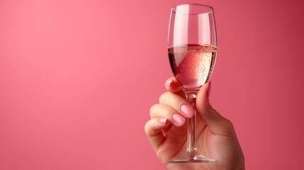 hand with milky acrylic nails holding fancy champagne glass