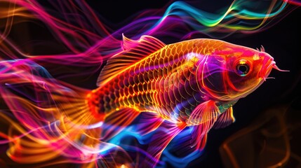 "Neon Fish: Illuminated Glowing Lines and Futuristic Background"