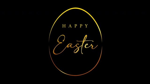 Happy Easter Greeting Video Gold animation drawing text with egg design. Luma matte, mask. Yellow, golden