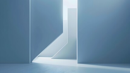 Minimalist White and Light Blue Room with Open Door Invitation to Innovative Spaces