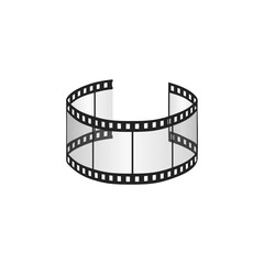 3D film strip rolled into circle, photographic and movie tape bend vector illustration