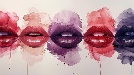 lipstick prints of women lips on white background - obrazy, fototapety, plakaty