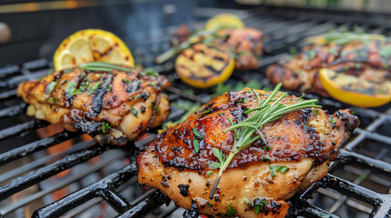 Grilled chicken thighs with spices - obrazy, fototapety, plakaty