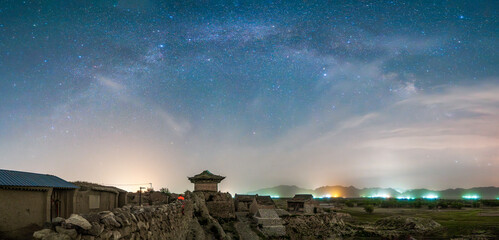 Chinese traditional buildings at night, Ancient Chinese castles under the stars, Ancient Chinese...