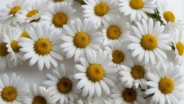background of daisy flowers on white background, daisies for empty space for text