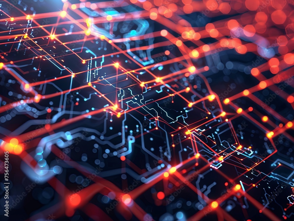 Poster intricate network of connected nodes and pathways an abstract representation of a dense network feat