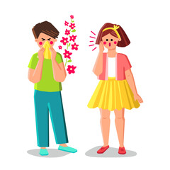 nature allergy kid vector. skin food, flu rash, cat spring nature allergy kid character. people flat cartoon illustration