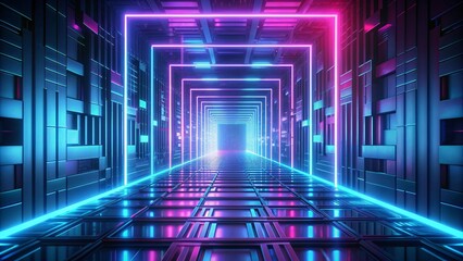 Abstract futuristic background, corridor with glowing neon lights