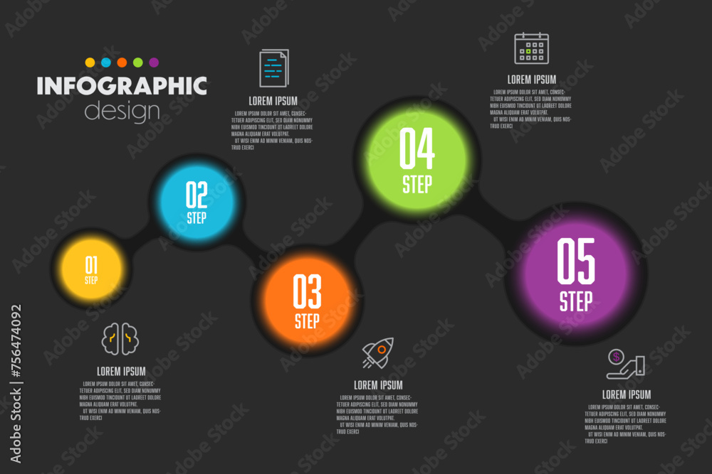 Poster vector infographic design template with circle timeline 5 option. modern infographic for presentatio