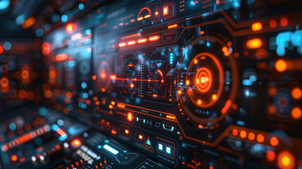 Fototapeta premium A modern high-tech interface with bright neon icons.
