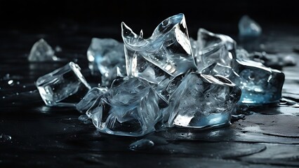 ice cubes, close up, photo realistic on black background