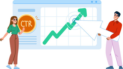 link ctr click through rate vector. website roi, traffic pixel, ppc impression link ctr click through rate character. people flat cartoon illustration