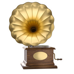 Vintage gramophone with brass horn on white background - 756475810