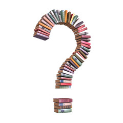 Question mark shaped stack of colorful books