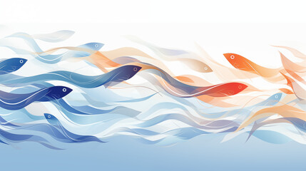 Ethereal Currents: Elegant Fish Gliding Through Watercolor Waves