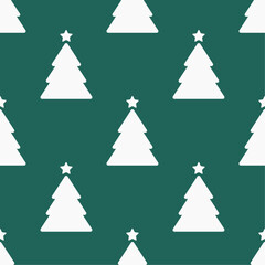 White christmas trees on green background. Vector seamless pattern. Best for textile, wallpapers, wrapping paper and seasonal decoration.